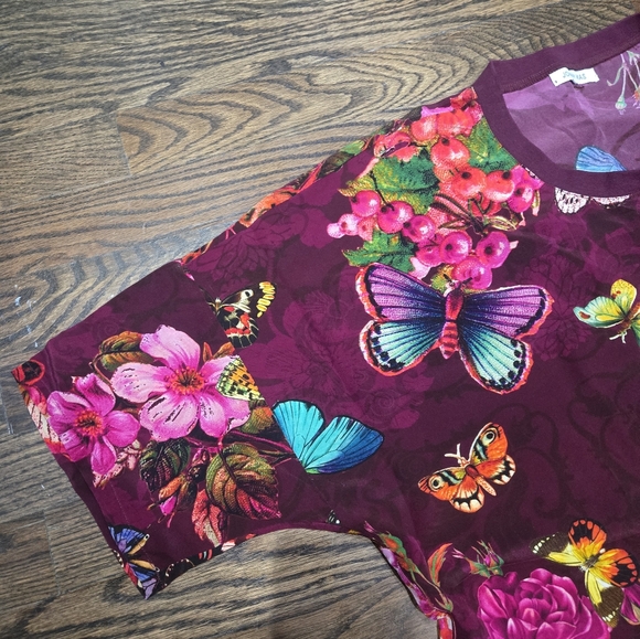 Johnny Was Brooklyn Butterfly Print Silk Pajama Pants Shorts And Top - Picture 3 of 5